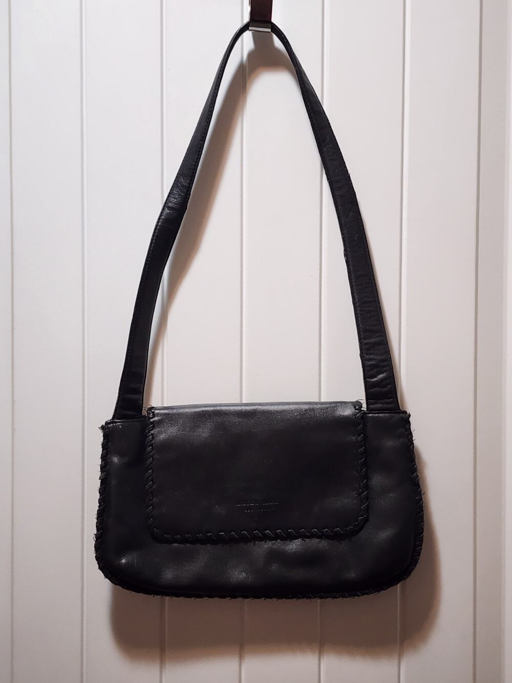 Andrew Marc New York Black Genuine Leather Purse Bag Whipstitch Accents